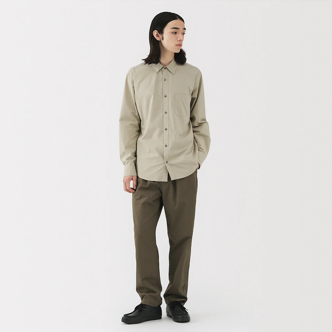 Washed Broadcloth 100% Cotton Long Sleeve Shirt - Image 59