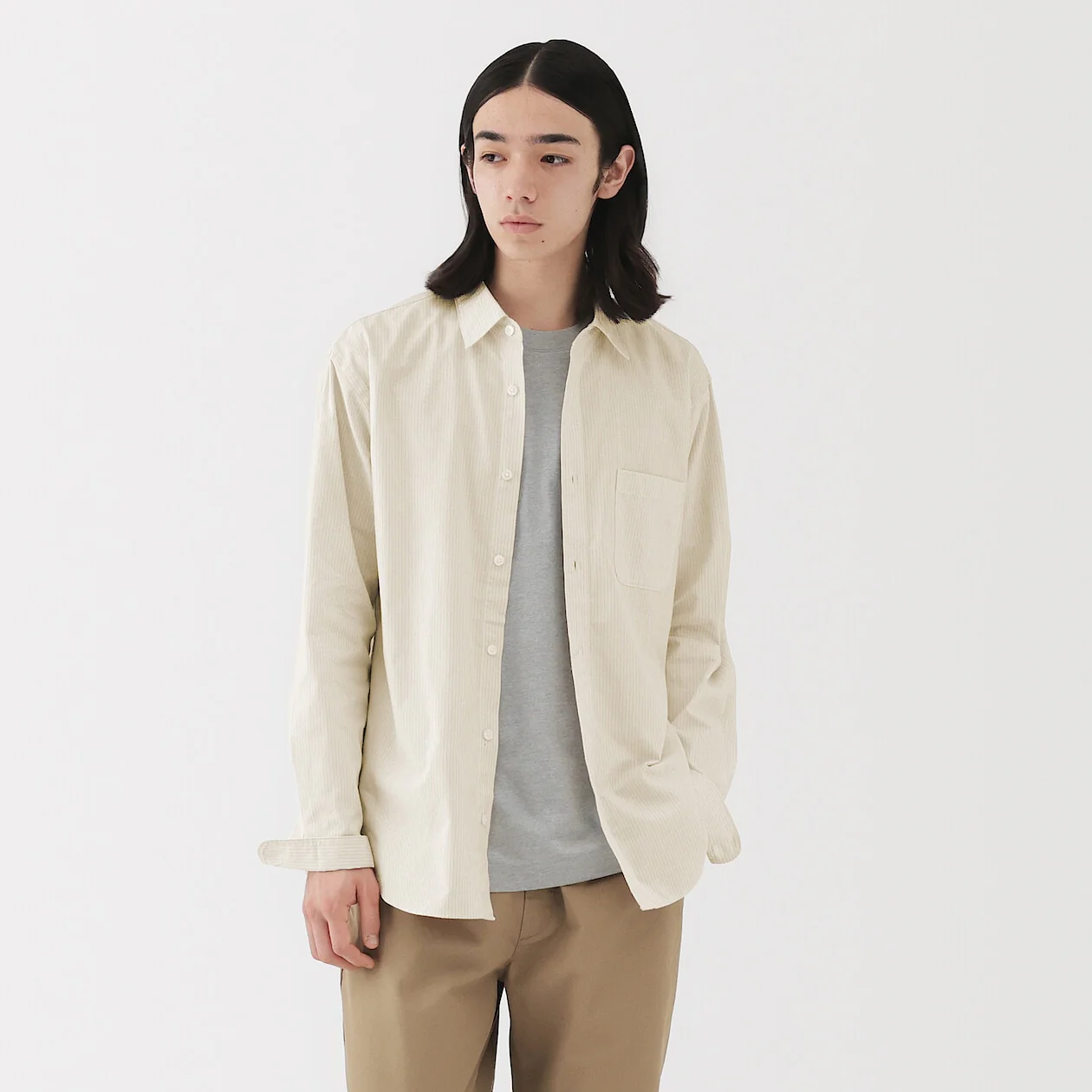 Washed Broadcloth 100% Cotton Long Sleeve Shirt - Image 70