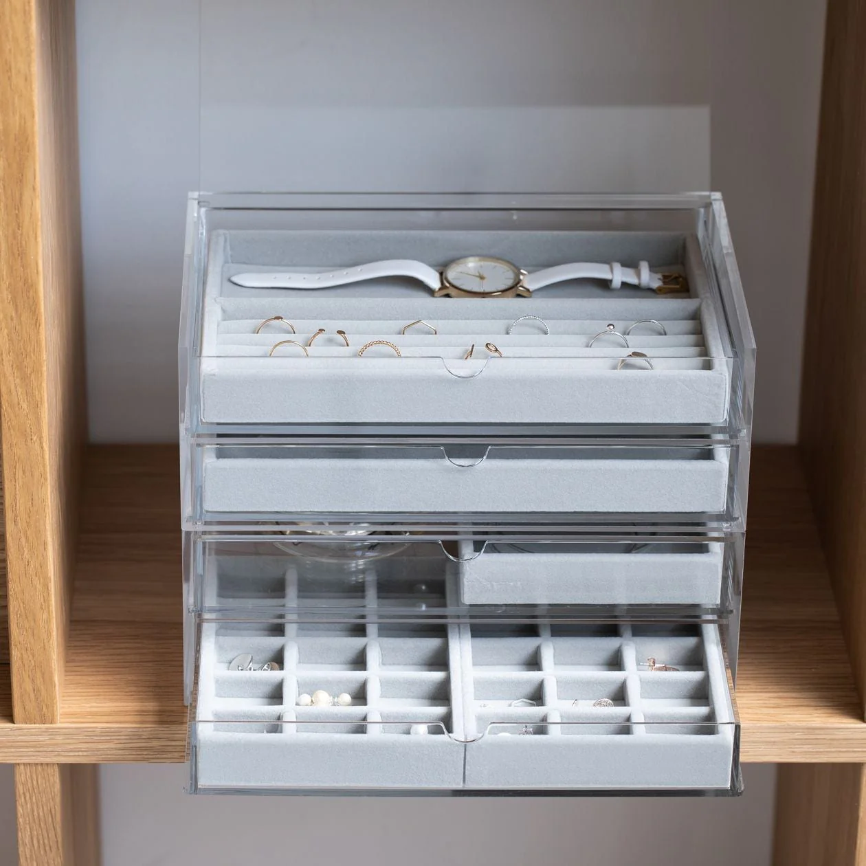 Stackable Velour Jewellery Case - Ring Partition - Image 8