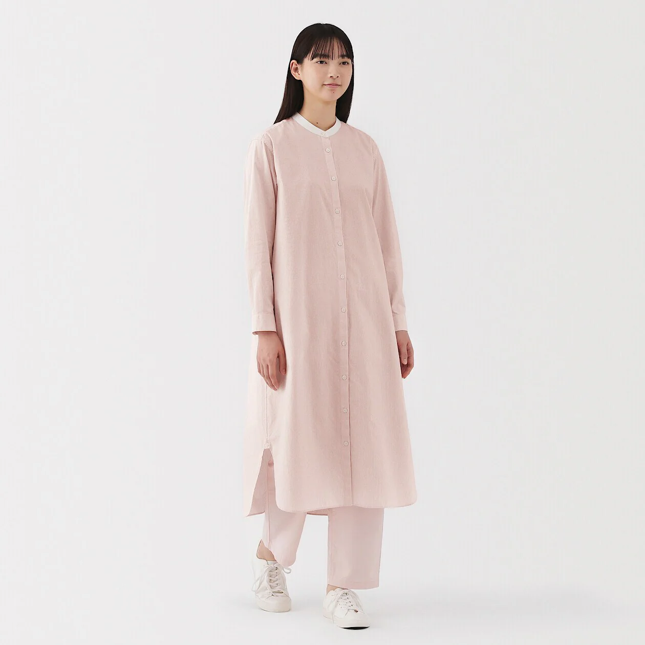 Washed Broadcloth 100% Cotton Stand Collar Shirt Dress - Image 10