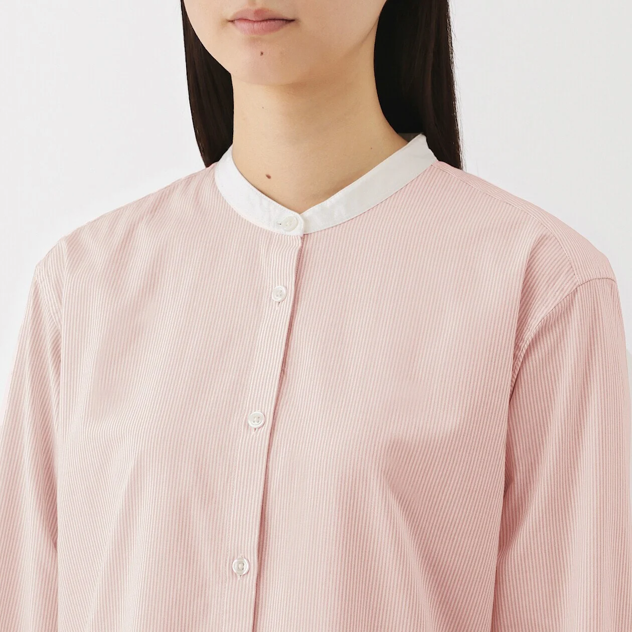 Washed Broadcloth 100% Cotton Stand Collar Shirt Dress - Image 14