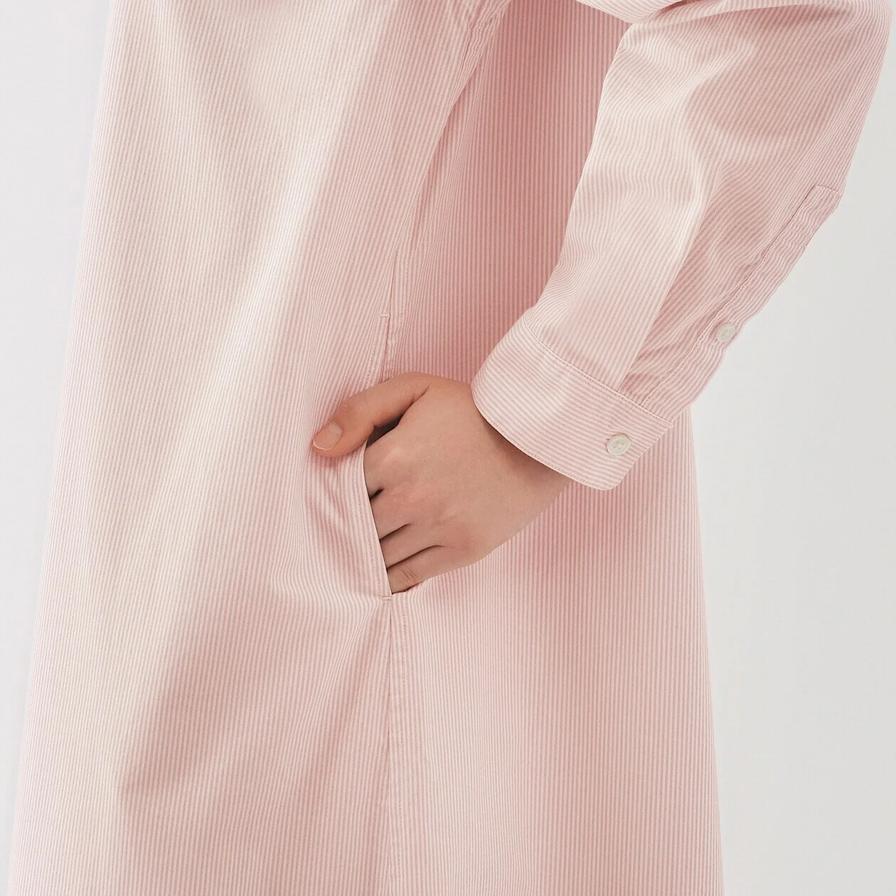 Washed Broadcloth 100% Cotton Stand Collar Shirt Dress - Image 15