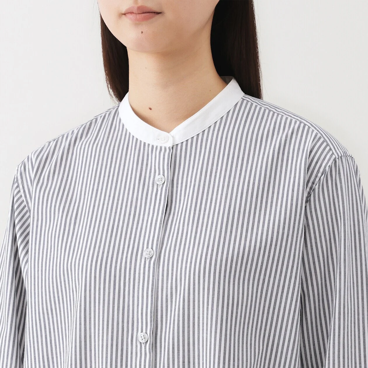 Washed Broadcloth 100% Cotton Stand Collar Shirt Dress - Image 23