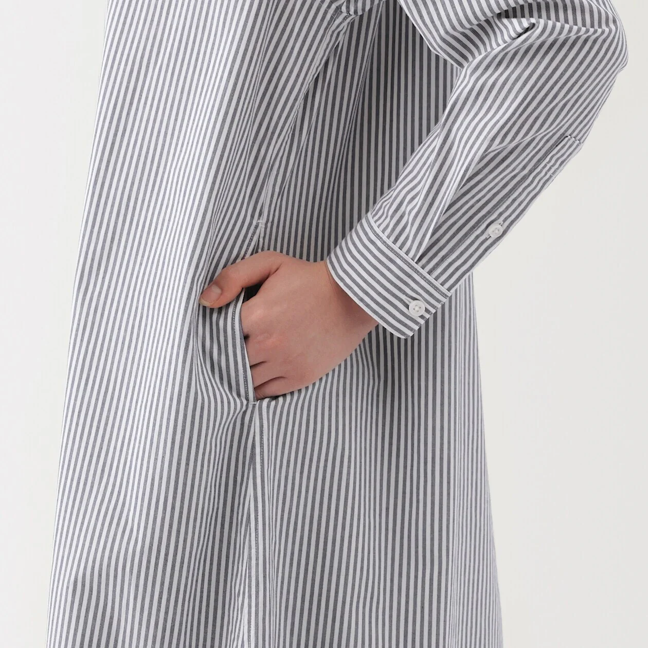 Washed Broadcloth 100% Cotton Stand Collar Shirt Dress - Image 24