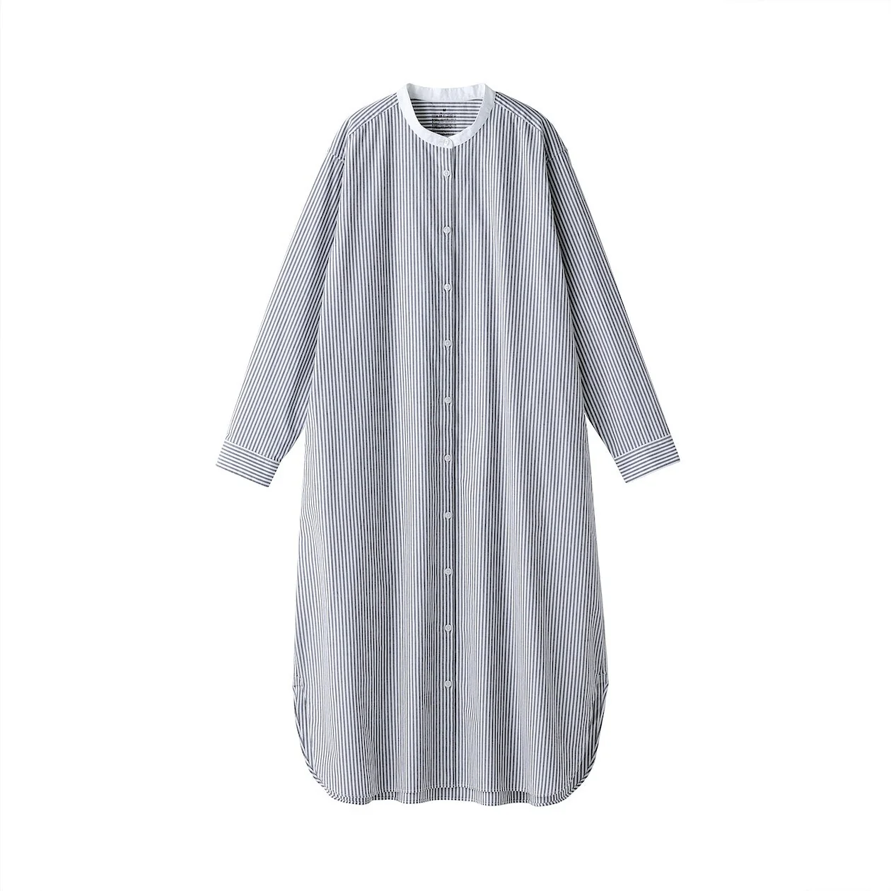 Washed Broadcloth 100% Cotton Stand Collar Shirt Dress - Image 26