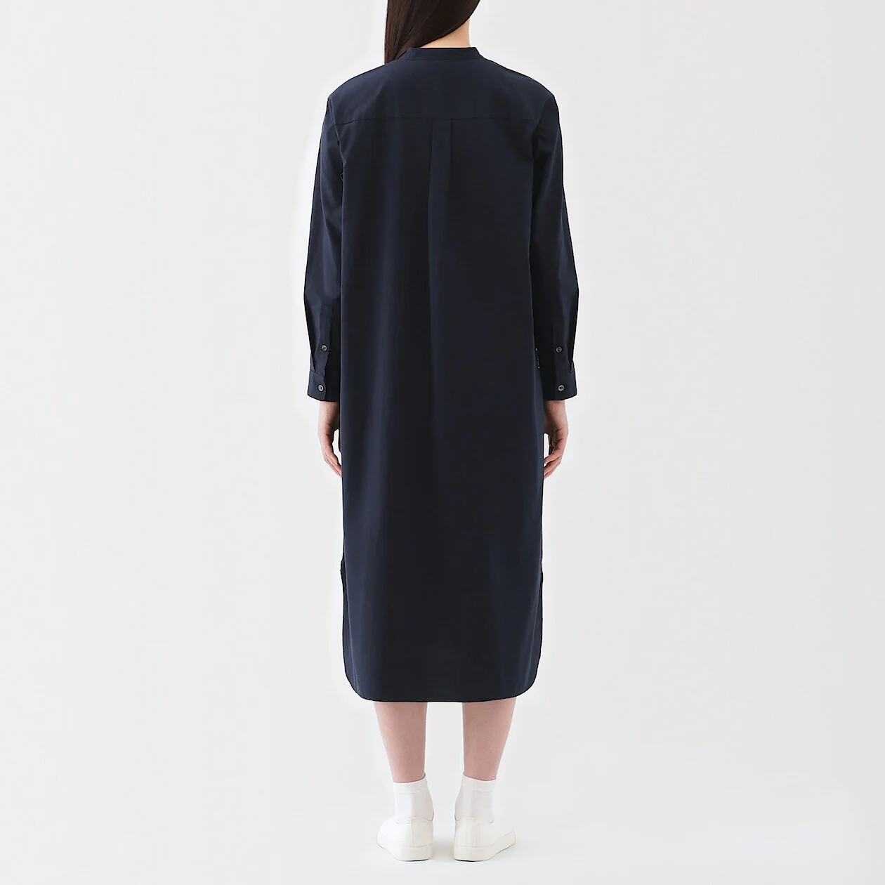 Washed Broadcloth 100% Cotton Stand Collar Shirt Dress - Image 4