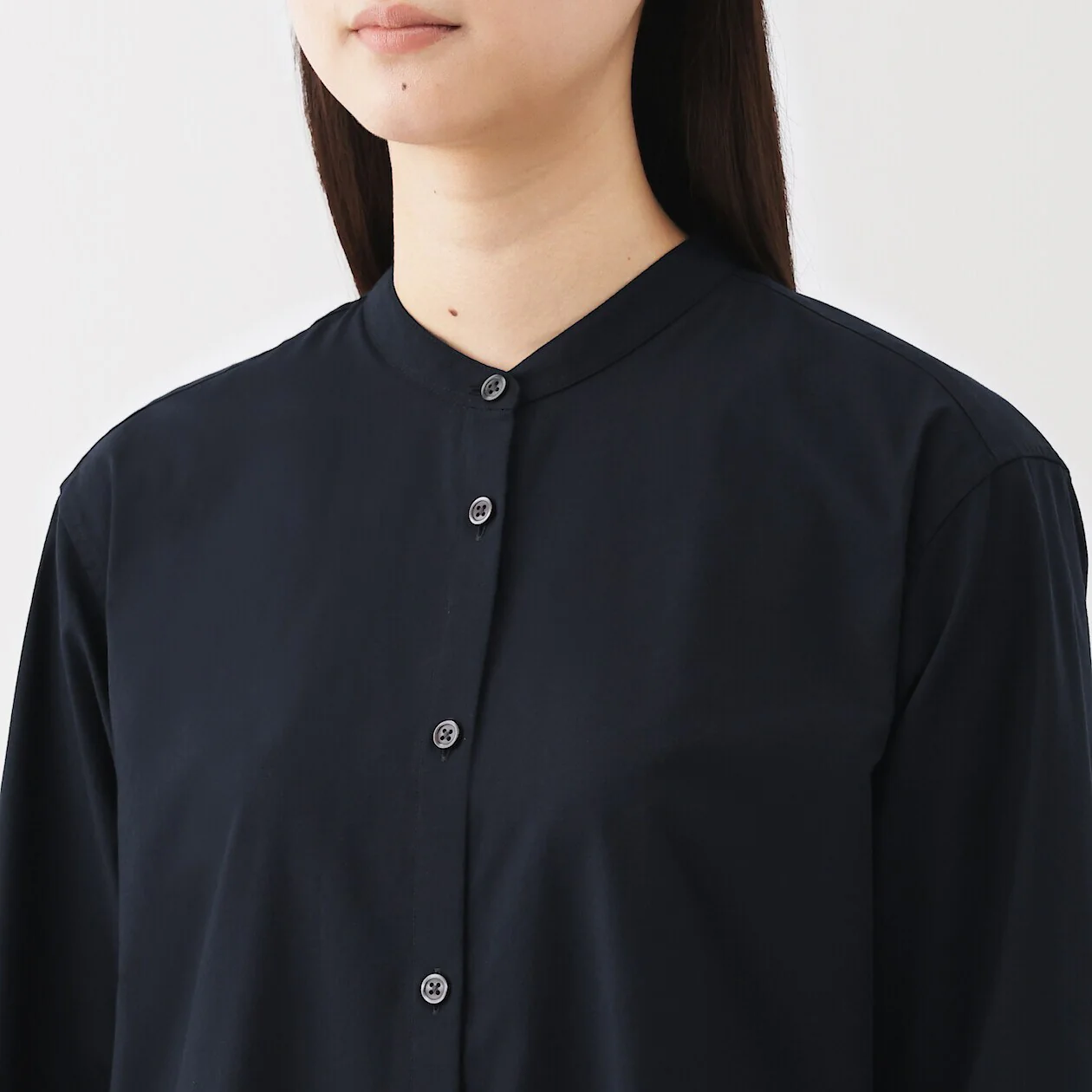 Washed Broadcloth 100% Cotton Stand Collar Shirt Dress - Image 5