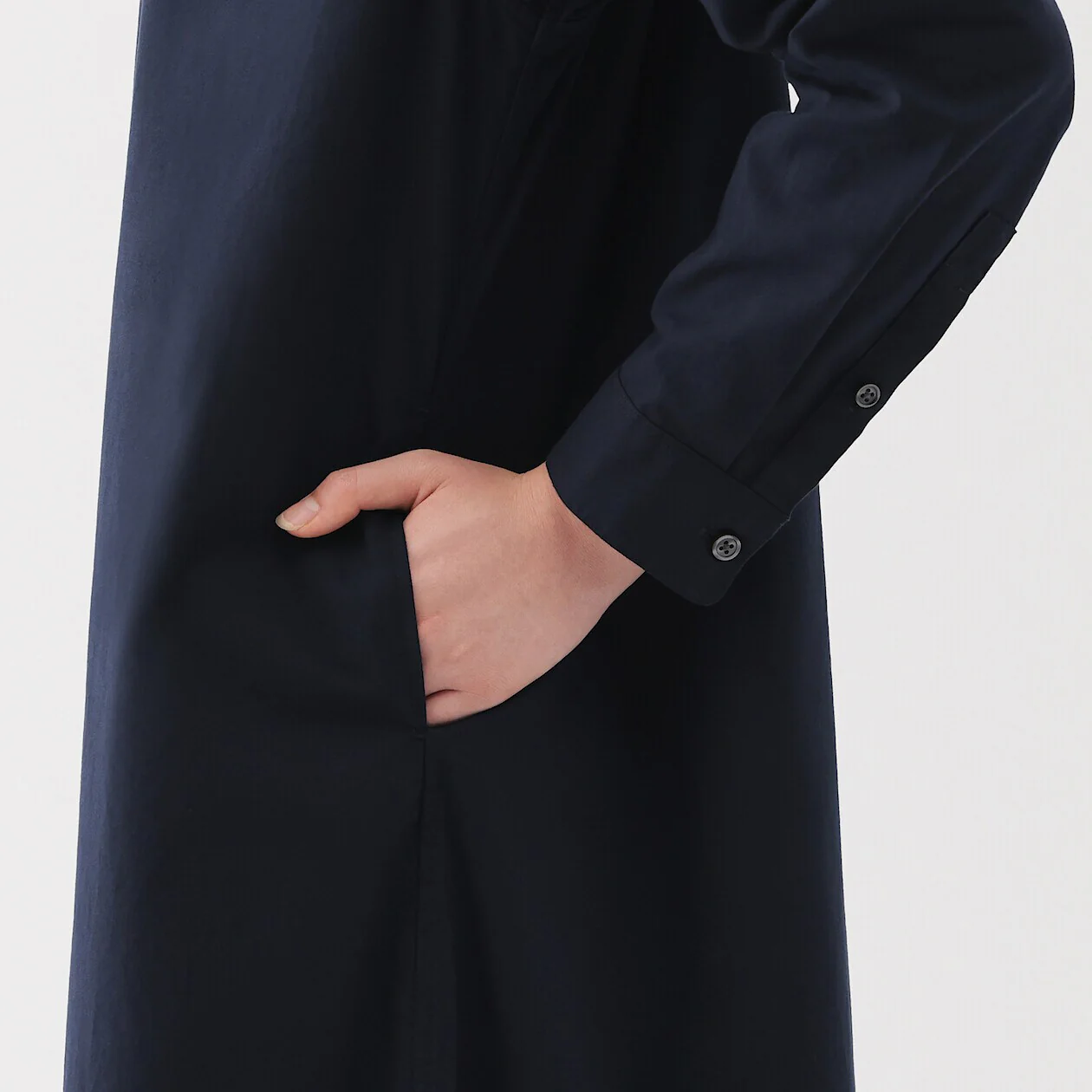 Washed Broadcloth 100% Cotton Stand Collar Shirt Dress - Image 6